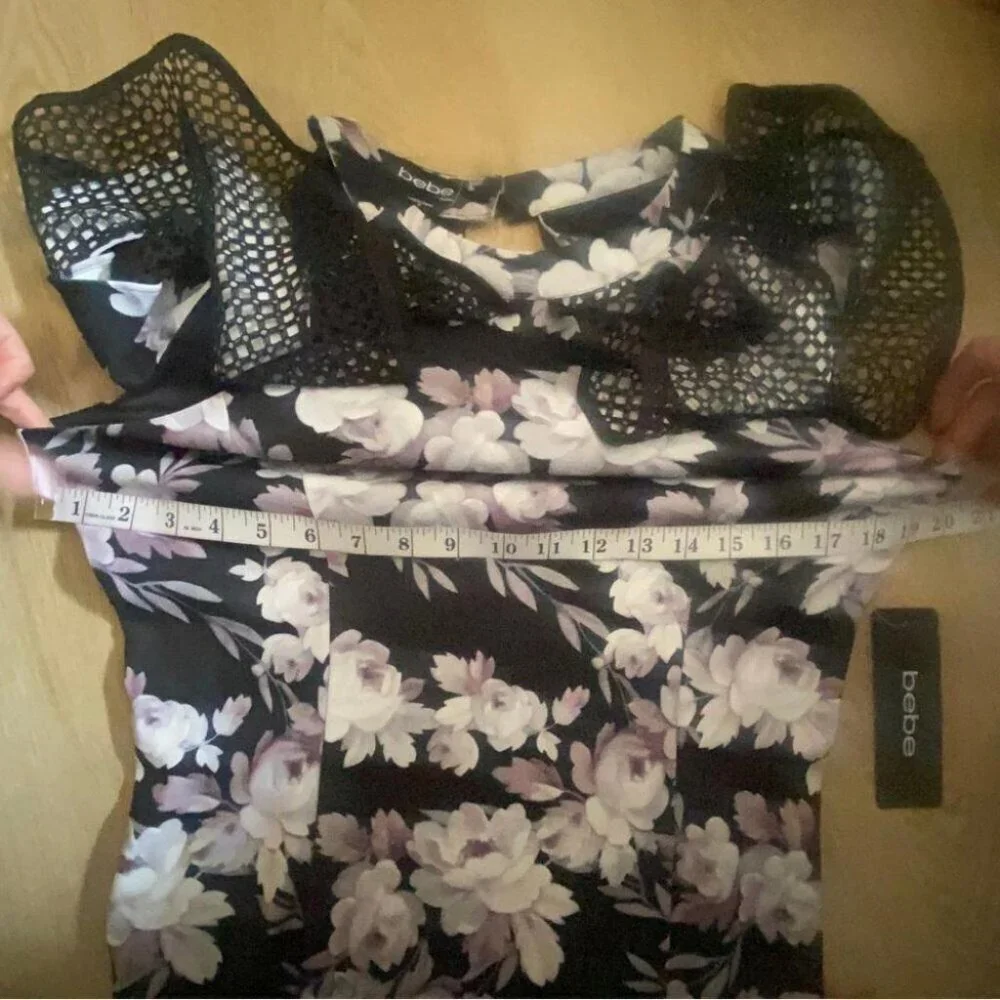 Bebe Black Floral Lace Cold Shoulder Mini Dress Size 10 NWT Bodycon - Picture 15 of 16